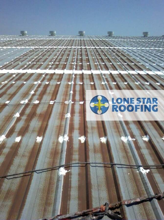 Metal Roof Coatings Warehouse Project Austin - During Prep
